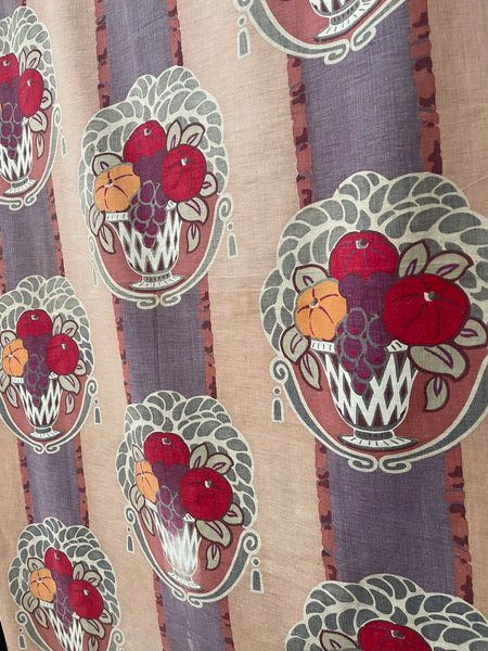 Pair Original Antique Art Deco Printed Curtain Panels: C1920s France