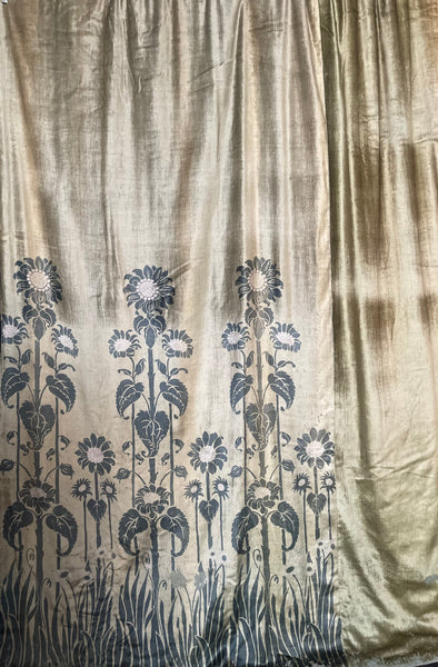 Rare Art Nouveau Stencilled Silk and Mohair Velvet Curtain with Sunflowers : C1890s France