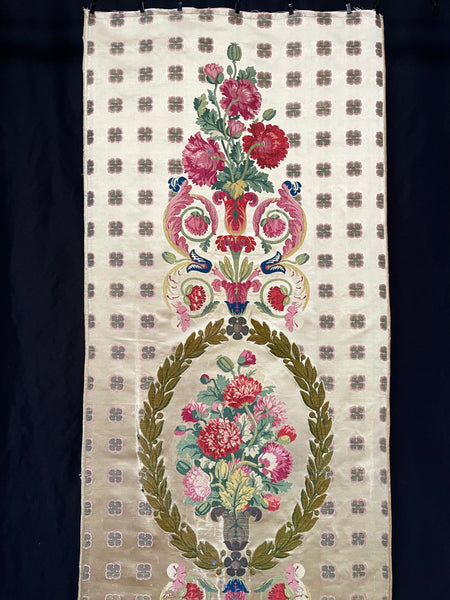 Antique Rare Silk Lampas Wallhanging Hand Woven Silk Panel: C18th France