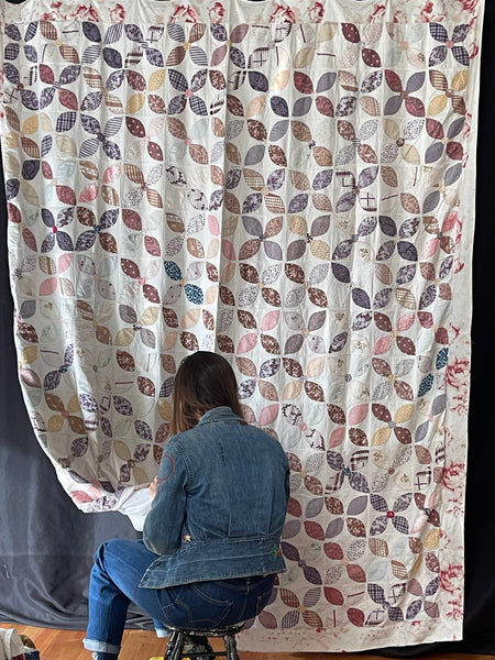 Antique Handmade ‘Orange Peel’ Patchwork Quilt: C19th England