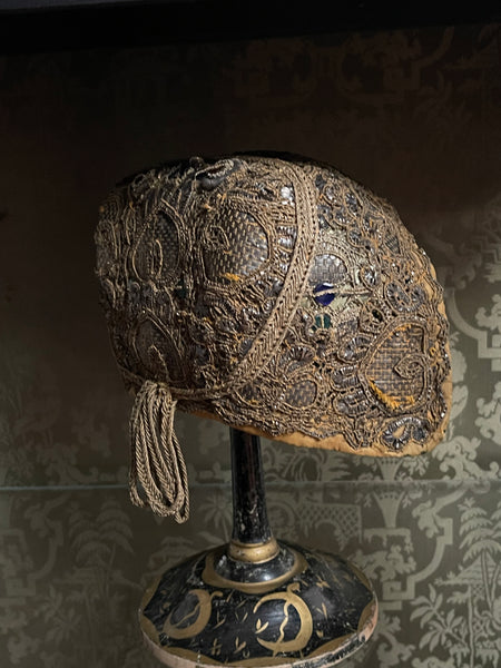 Antique Gilt Thread Embroidered Goldhaube Cap Traditional Costume: C18th Northern Germany