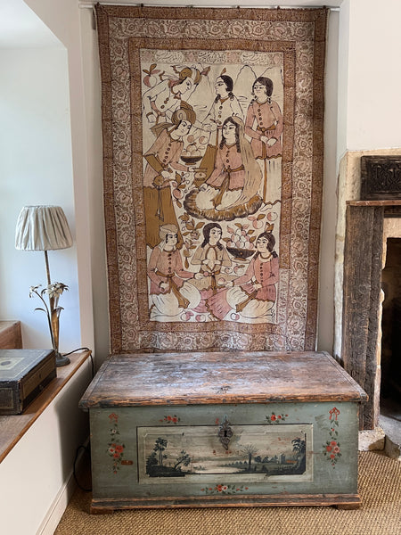 Hand-painted Antique Portrait Wallhanging Kalamkari: C19th Isfahan, Persia