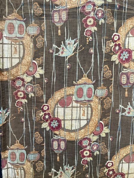 Antique Art Nouveau Japanoise Textile with Lanterns: C1900/10 Foxtons, England