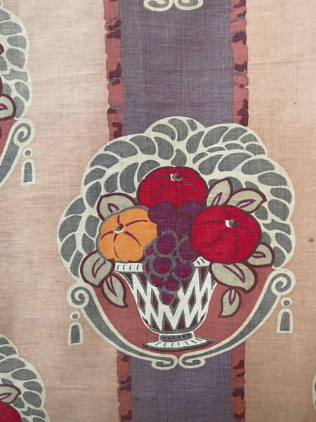 Pair Original Antique Art Deco Printed Curtain Panels: C1920s France