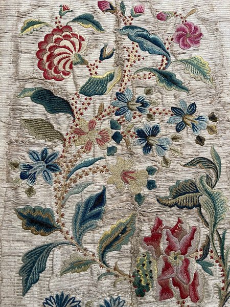 Antique Fine Silk and Wool Embroidered panel with Bouquet of Flowers: C1700 England