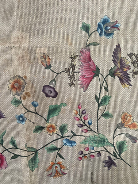 Antique Hand Painted Wallhanging with Butterflies and Flowers: C18th China for export to Europe.