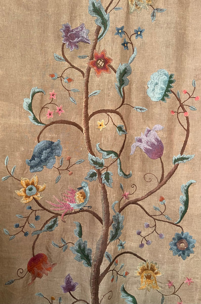 ON HOLD: Arts and Crafts Jacobean Revival Crewelwork Embroidered Tree of Life Wallhanging: C1900