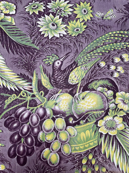 A Rare Antique Chintz Panel Birds of Paradise Baskets of Fruit: C19th France