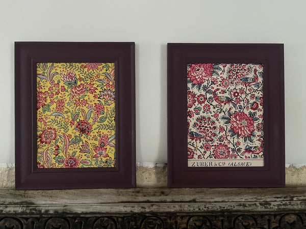 Antique Framed Block Print Hand Painted Wallpaper Samples: C19th Alsace, France