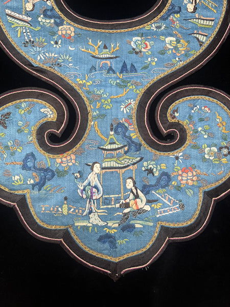 Fine Museum Worthy Traditional Silk Embroidered Figural Collar: C19th China