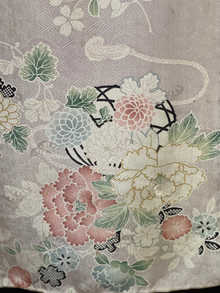 Antique Traditional Handpainted & Stencilled Silk Brocade Stole or Scarf: C1900 Japan
