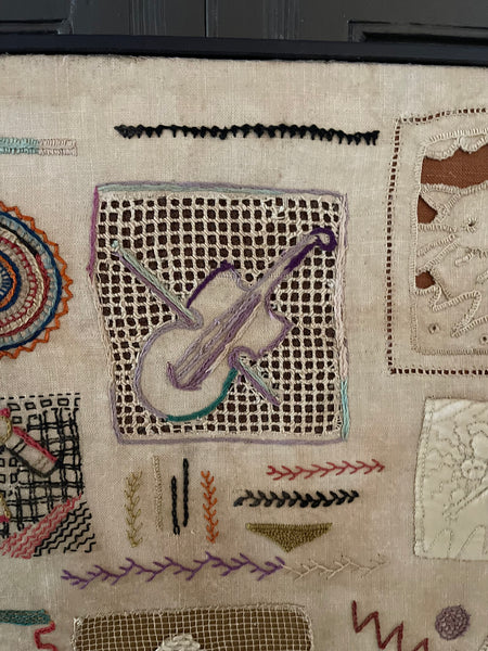 Mid Century Folk Art Festival of Britain Era Modernist Embroidered Sampler: C1950s Britain