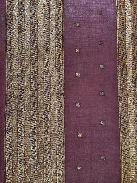 Antique Gold Thread Embroidered Panel Curtain Wallhanging:C20th Indonisia