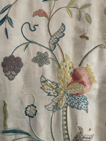 Antique Arts and Crafts Jacobean Revival Crewelwork Tree of Life Wallhanging: Early C20th Britain