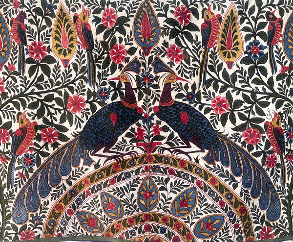 Antique Block Print Palampore Wallhanging with Peacocks C19th India