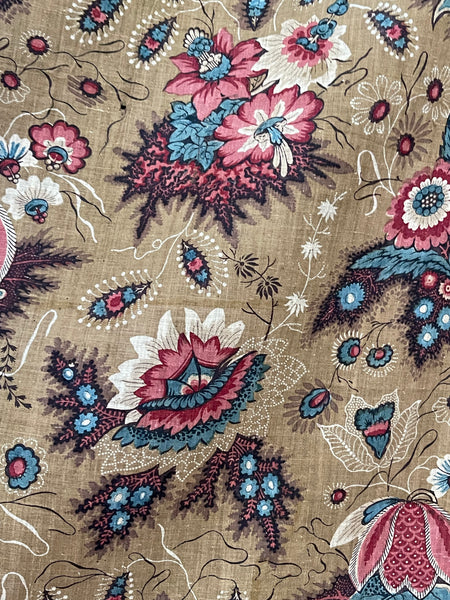 Antique Indienne Floral Printed Cotton Textile : C19th France
