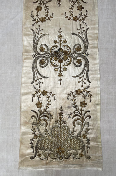Antique Ottoman Silver Thread Embroidered Panel: C19th Turkey