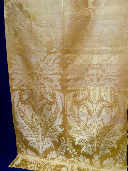 Large Panel Yellow Silk Damask Brocade Handwoven Antique Lyon Museum Worthy: C18th France