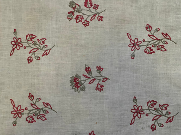 Antique Hand Embroidered Floral Linen Panel with Border Unused Panel 2 : C1910 France
