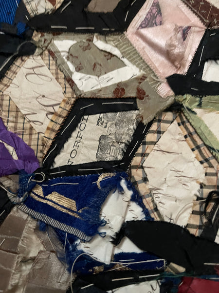 Antique Silk Tumbling Blocks Patchwork Quilt: C19th Britain