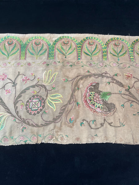 Antique Jacobean Silk and Metal Thread Floral Embroidery: C17th Europe