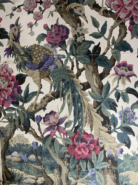 Antique Rare Chinoiserie Hand Painted Scenic Wallpaper Panel Wallhanging : Late 18th/ early C19th France