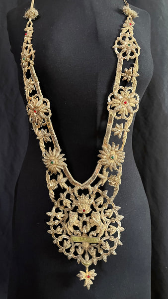 Antique Anglo India Zardozi Embroidered Heraldic Ceremonial Garland Necklace: C19th India