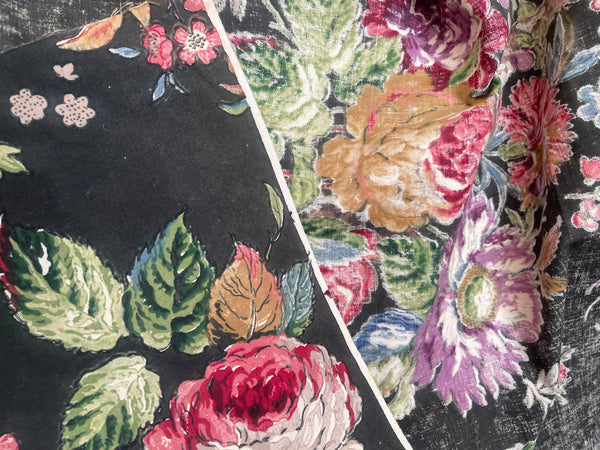 Original Antique Block Printed Chintz with Birds of Paradise and Florals: Late 18th early 19th century