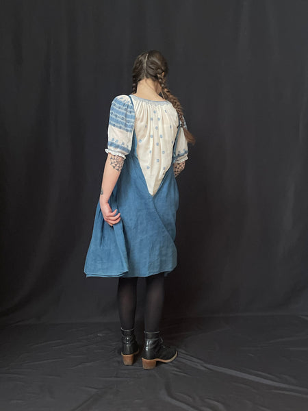 Antique Smocked Indigo Linen Dress: C19th Slovakia