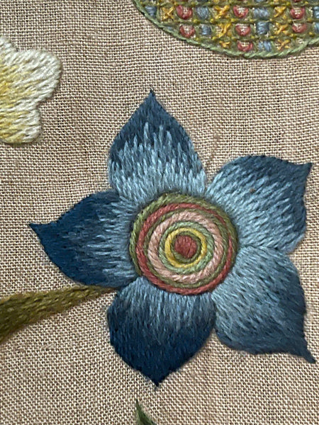 Arts and Crafts Tree of Life Embroidery Jacobean Revival Antique Crewelwork: C1920 Britain