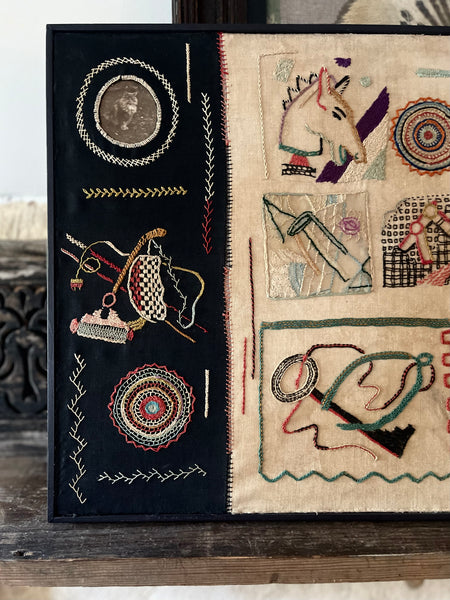 Mid Century Folk Art Festival of Britain Era Modernist Embroidered Sampler: C1950s Britain