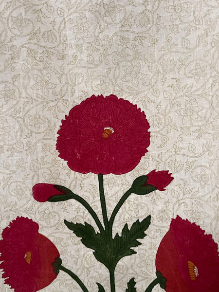 Block Printed Hangings or Curtain Panels with Poppies: C20th Jaipur, India