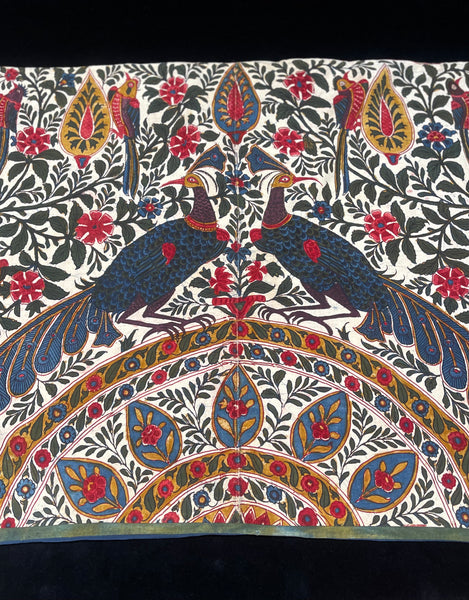 Antique Block Print Palampore Wallhanging with Peacocks C19th India