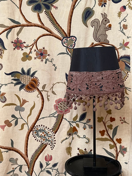 Bespoke Lampshade with Art Deco Cutwork Embroidered Border with Pom Pom Trim: C1920s France