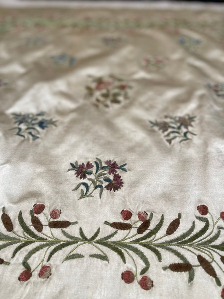 Antique Fine Hand Embroidered Chenille Panel Florals: C18th France