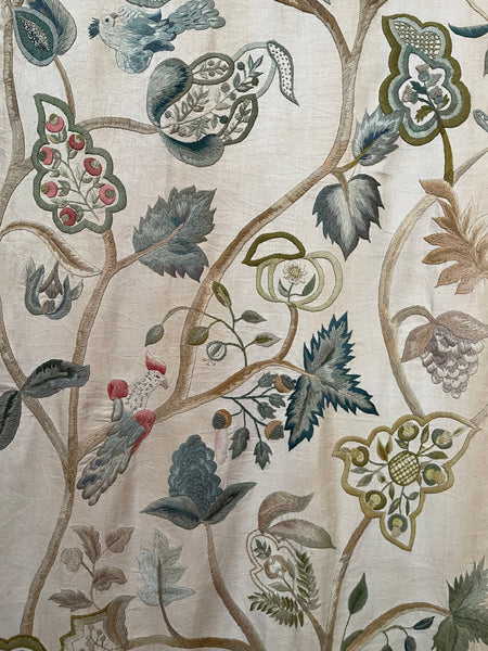 Antique Jacobean Revival Crewelwork Embroidered Wallhanging: C1900 England