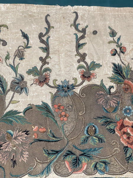Rare Antique Silk and Gilt Thread Embroidered Apron : C18th England