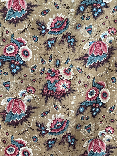 Antique Indienne Floral Printed Cotton Textile : C19th France