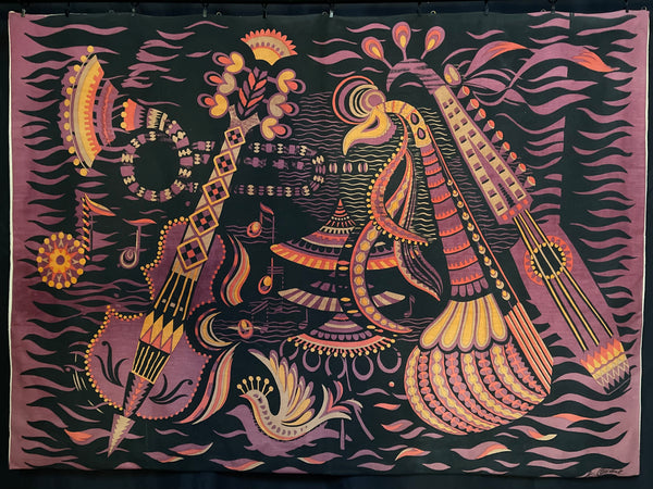 Limited Edition Printed Tapestry Wallhanging Fête by Agnès Courat: mid C20th, France