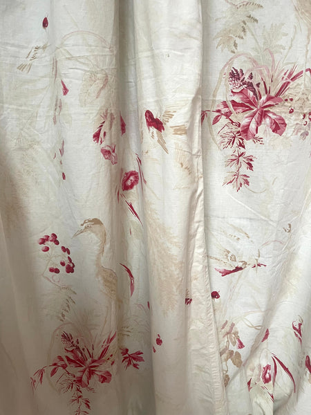 Antique Chateau Length Chinoiserie Curtain Birds Florals: C1900 France