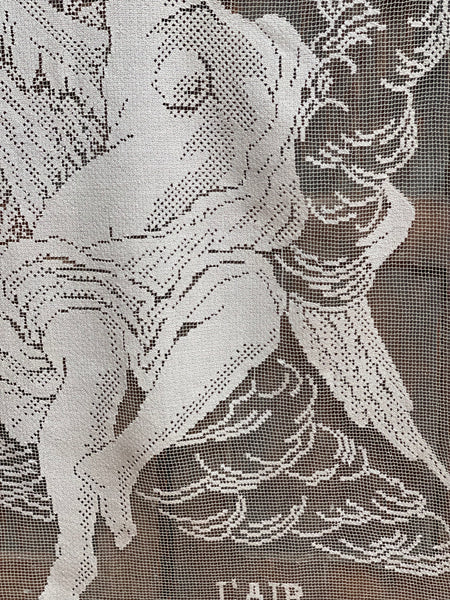 Art Nouveau Hand Embroidered Filet Lace Hangings Elements L’Air Le Feu: C1912, France