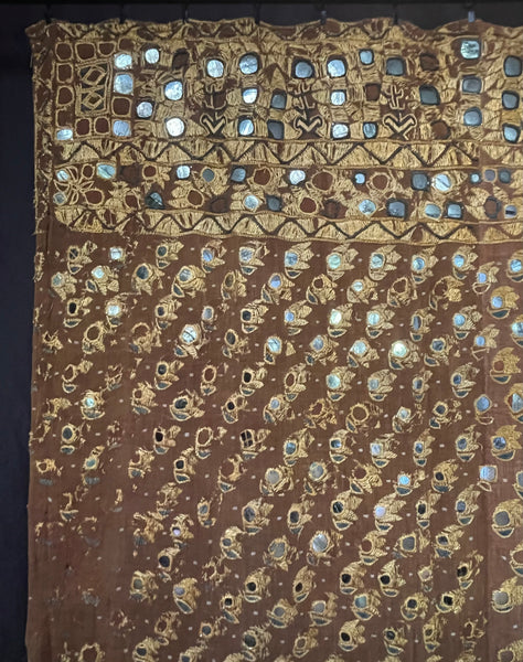 Antique Traditional Floss Silk Embroidered and Mirrored Phulkari Wallhanging Interior Decor Collectable