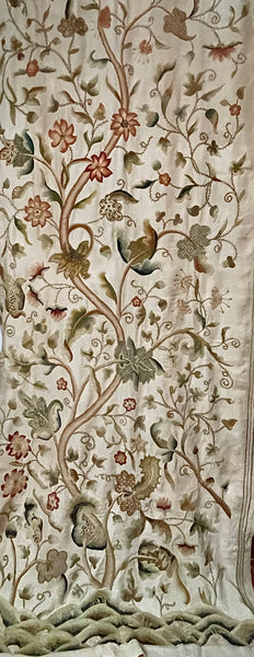 Jacobean Revival Embroidered Tree of Life Crewelwork Wall or Bedhanging: C1900 Britain
