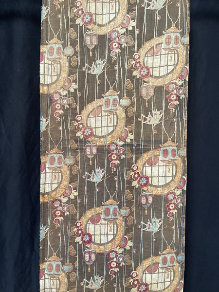Antique Art Nouveau Japanoise Textile with Lanterns: C1900/10 Foxtons, England