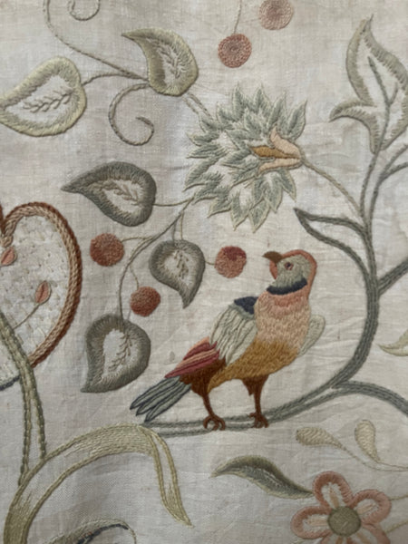 Arts and Crafts Jacobean Revival Embroidery with Flowers and Birds: C1910 Britain