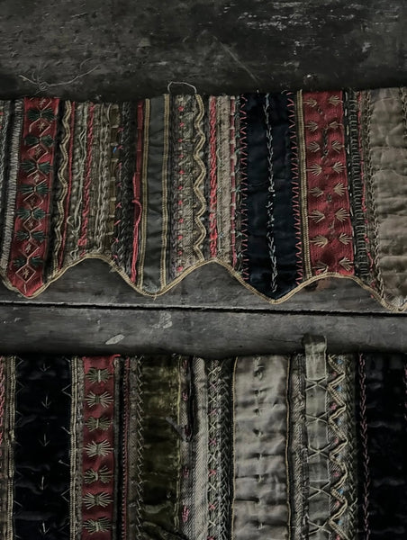 Handmade Victorian Silk Velvet Embroidered Shelf Pelmets x 3: C19th Britain