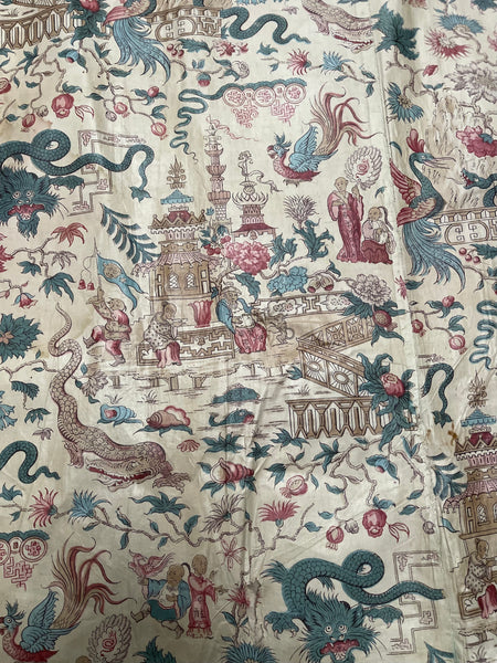 Panel of Georgian Glazed Chintz with Dragons and Exotic Creatures: C1800 England