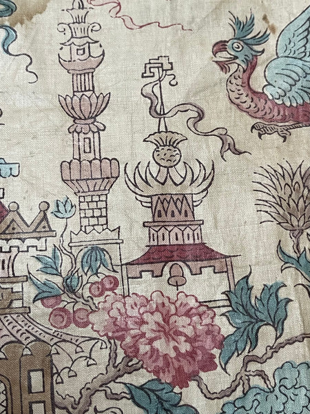 Panel of Georgian Glazed Chintz with Dragons and Exotic Creatures: C1800 England