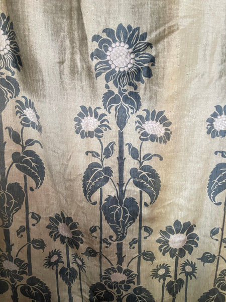 Rare Art Nouveau Stencilled Silk and Mohair Velvet Curtain with Sunflowers : C1890s France