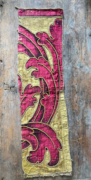 Antique Hand Painted Silk Panel Section of Wing: C17th Italy